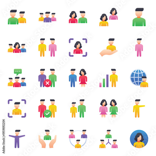 Gradient color icons set for People