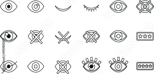Eye Line Icon Set with Visibility Hidden View Password and Privacy Symbols for UI UX Design Interfaces Security Settings and User Controls