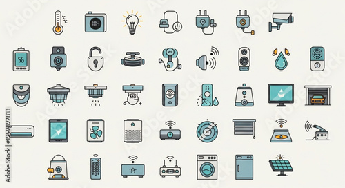 Smart Home Automation Icons - A Comprehensive Collection of Connected Devices.