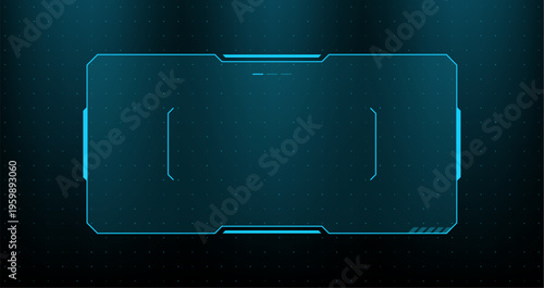 Blue glowing hud frame with digital radar grid background. Futuristic user interface template for data visualization. Virtual screen panel design for sci-fi software and technology.
