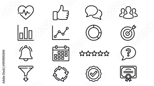 Set of 16 Black Outline Business and Marketing Vector Icons
