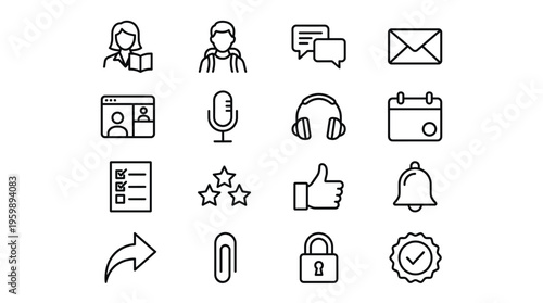 Set of 16 Outline Business and User Interface Vector Icons
