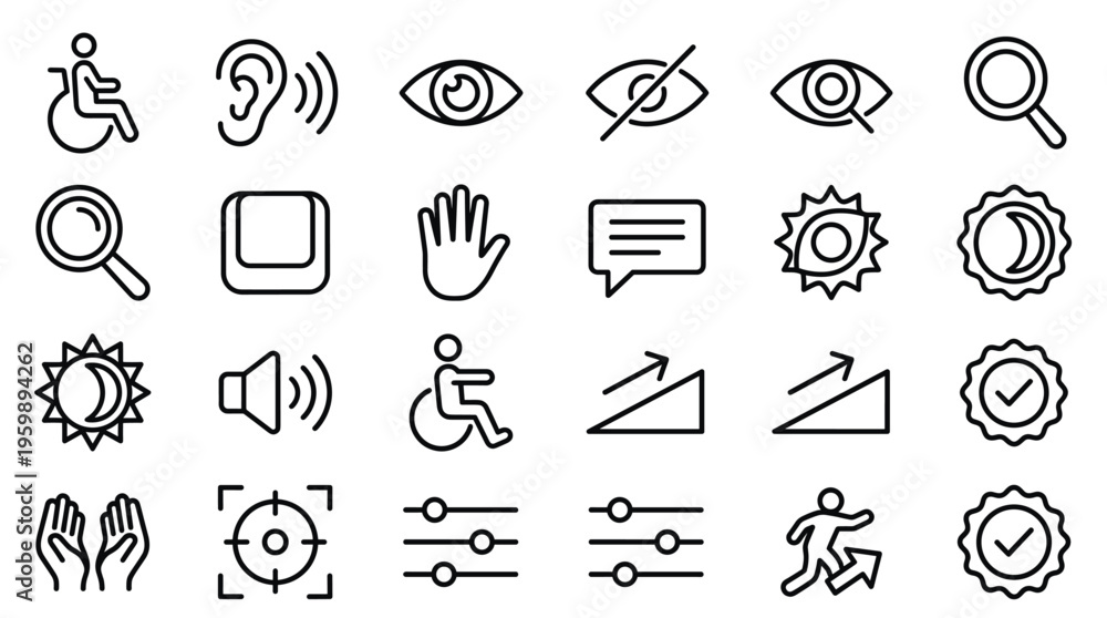 Fototapeta premium Set of 27 Black Line Accessibility User Interface Icons Vector