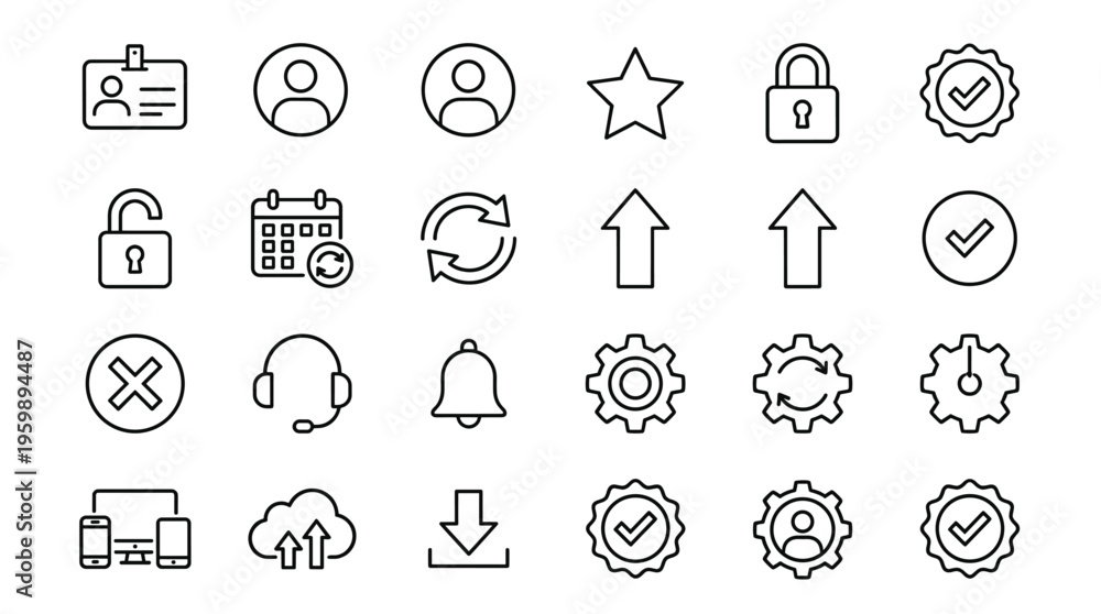 Fototapeta premium Set of 24 Outline User Interface Icons Vector