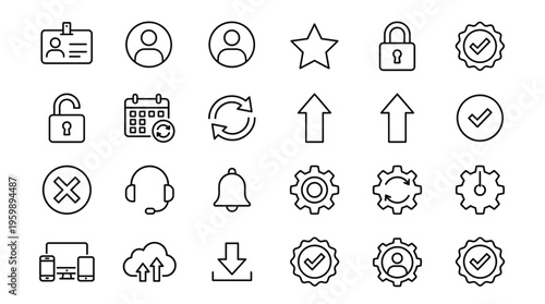 Set of 24 Outline User Interface Icons Vector