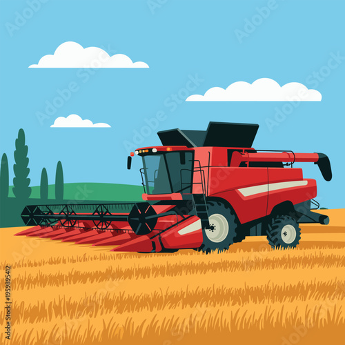 combine harvester on wheat field