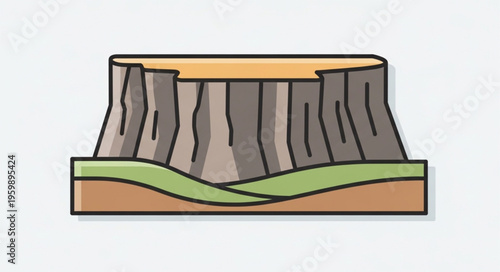 Stylized Illustration of a Flat-Topped Mountain with Green Base.