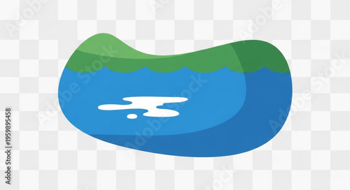 Stylized Lake Illustration with Green Shoreline and White Reflection.