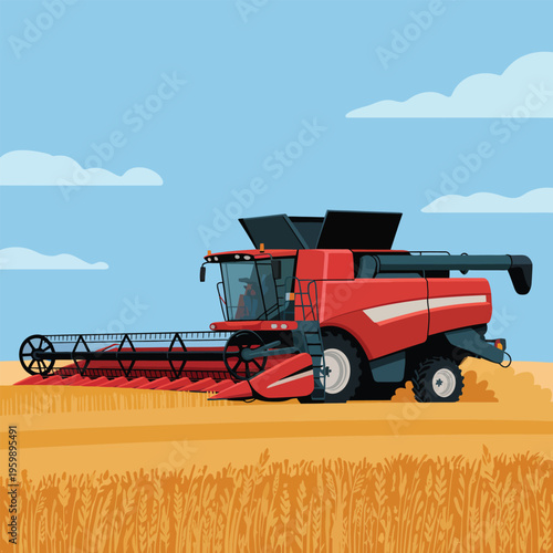 combine harvester in wheat field
