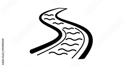 Stylized River Illustration - Winding Waterway with Flowing Waves.