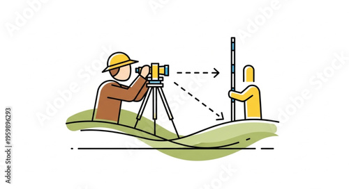 Surveying Team at Work - Measuring Land Elevation.