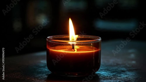 A video of a lit candle in a dark room with a peaceful ambiance