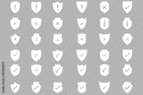 Security shield icon set. Shield check mark symbols. Protection and padlock logotypes. Vector illustration.