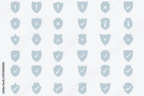 Security shield icon set. Shield check mark symbols. Protection and padlock logotypes. Vector illustration.