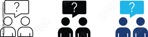 Customer support icon showing people in dialogue with question mark bubble for help and information. Professional illustration for help desk services, and frequently asked questions.