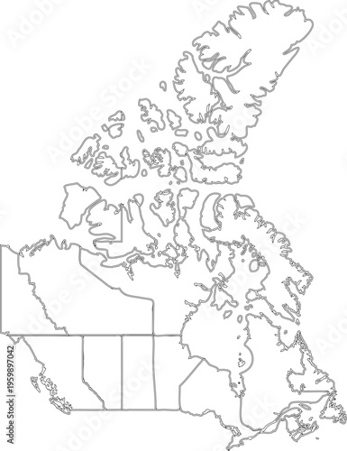 Outline Map of Canada with Administrative Borders and Internal Regions