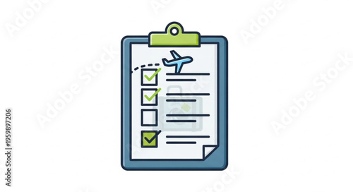 Travel Checklist with Airplane Icon and Checked Boxes on Clipboard.