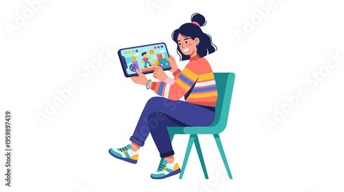 Young Woman Enjoying Digital Content on a Tablet.