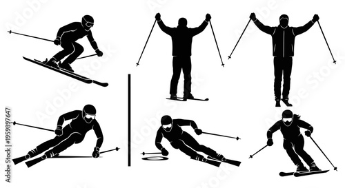 Skiing Silhouette Collection: Action Poses for Winter Sports
