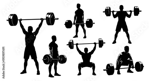 Weightlifting Silhouettes: Diverse Poses of Strength Training with Barbells