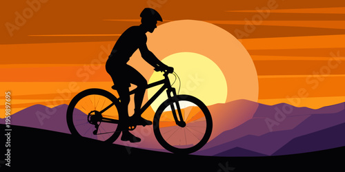 Man on mountain bike sunset silhouette
