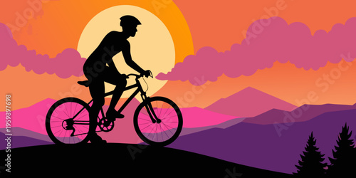 Man on mountain bike sunset silhouette