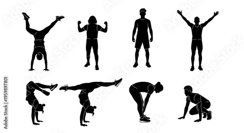 Diverse Fitness Silhouettes: Exercise Poses and Activities