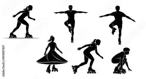 Rollerblading Silhouettes: Diverse Poses of Skaters in Motion