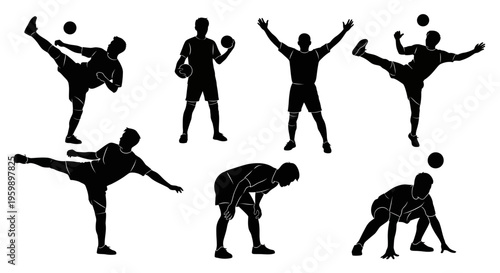 Soccer Player Silhouettes: Action Poses Collection