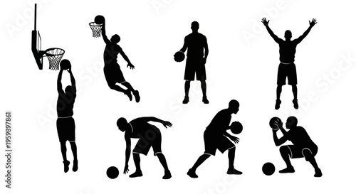 Basketball Player Silhouettes: Action Poses Collection