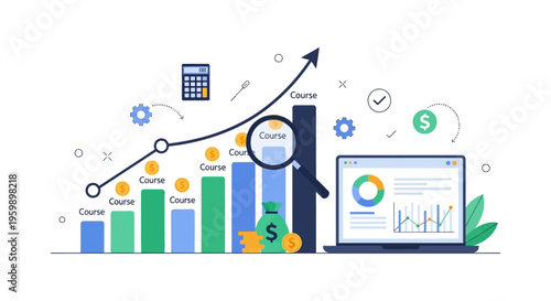 Financial Course ROI and Business Growth Analysis Vector Illustration