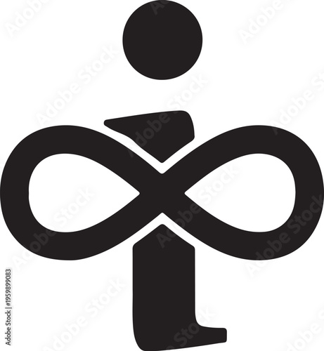 Abstract symbol combining infinity sign, human figure, and celestial body isolated on white background, Vector