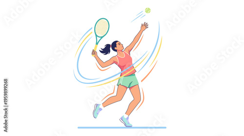 Woman Tennis Player Serving Ball During Match.