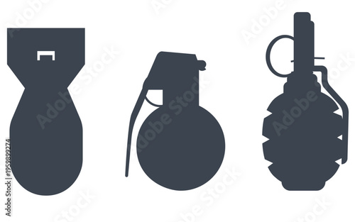 Modern hand grenades military explosive set,Tactical hand grenade weapons collection,Realistic hand grenades combat equipment