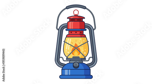 Vintage Oil Lantern with Red and Blue Accents.