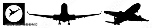 Plane taking off set with silhouette vector illustration of black airplane takeoff shape featuring silhouette, vector, airplane, takeoff, jet with airliner and modern