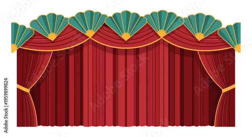 Theatrical red curtain with gold trim.