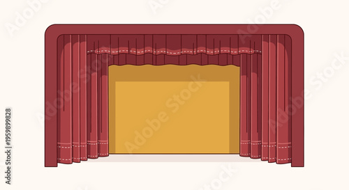Theater stage with red curtains open.