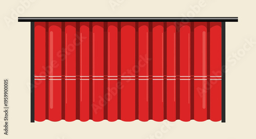 Red Venetian blinds on a window.