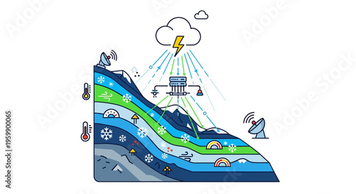 Weather Science and Atmospheric Layers Illustration.