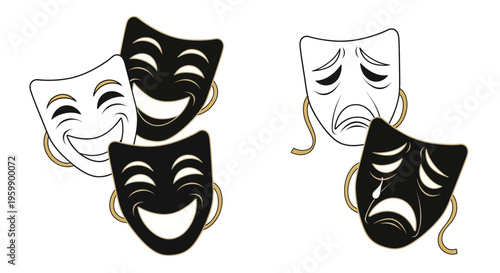 Theatrical comedy and tragedy masks illustration.