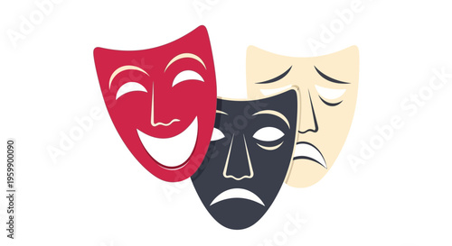 Theatrical masks for comedy and tragedy.