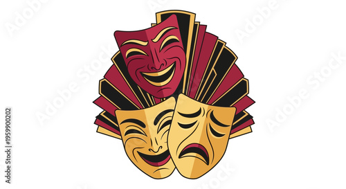 Theatrical comedy and tragedy masks illustration.
