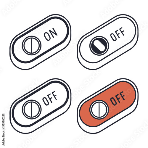 On and off toggle switch buttons