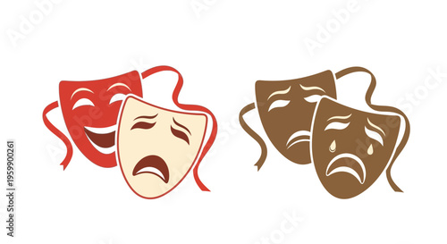 Theatrical comedy and tragedy masks icons.