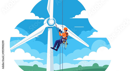 Wind Turbine Technician Performing Maintenance High Up.