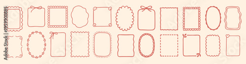 Frame hand doodle with border whimsical ribbon for oval round handdrawn. Wedding bow wavy with frame cute square for squiggle kid birthday. Menu antique frame with funky border line