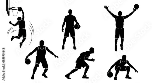 Basketball Player Silhouettes: Action Poses Collection