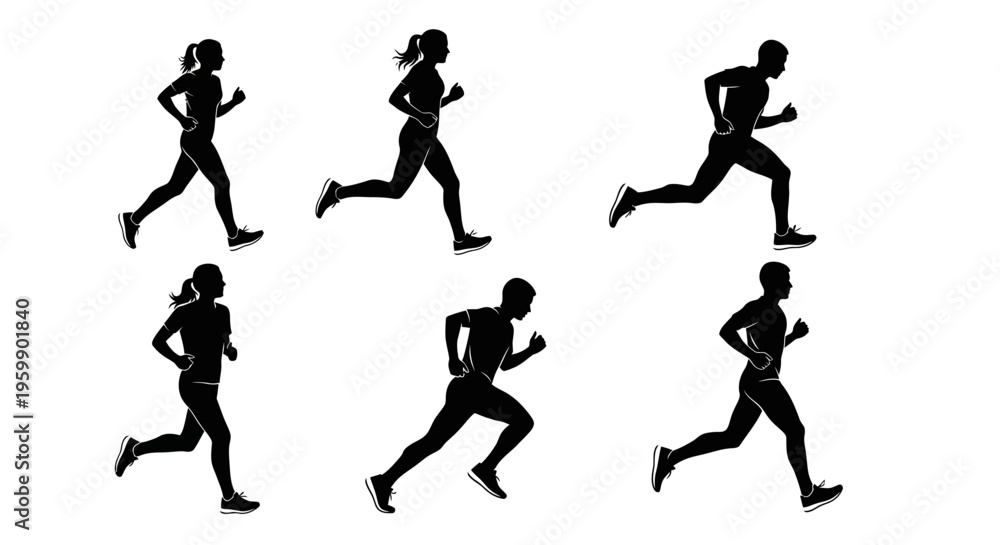 Fototapeta premium Running Silhouettes: Diverse Group of Athletes in Motion