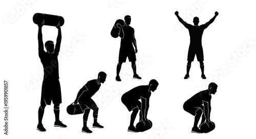 Fitness Silhouette Set: Weightlifting, Exercise, Workout, Training, Strength